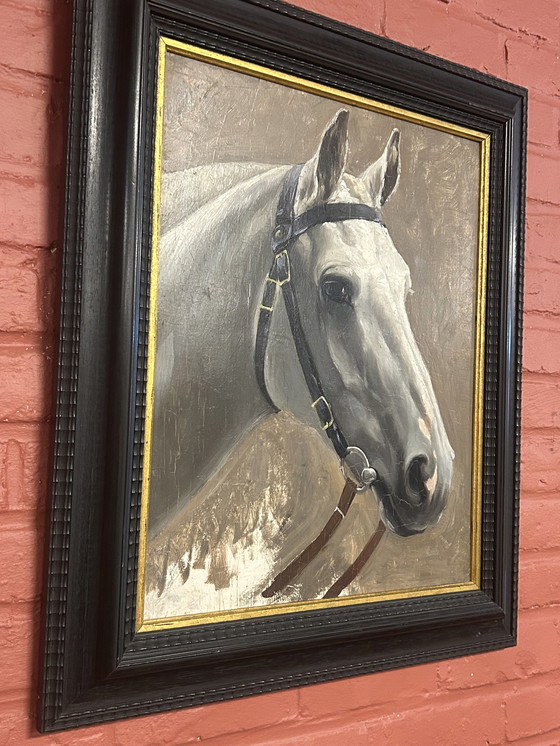 Image 1 of 2 Schilderijen Constant De Busschere (Pendant)  "Paardenportretten"