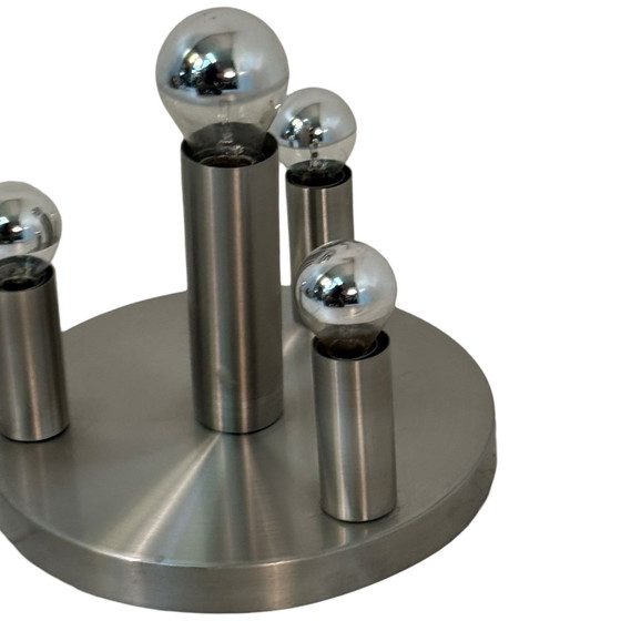 Image 1 of Hala - Plafond- of Wandlamp - Roestvrij Staal - Inclusief De Reflecterende Lampen - Ca. 1980'S - Gemaakt in Nederland