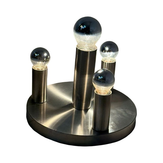 Image 1 of Hala - Plafond- of Wandlamp - Roestvrij Staal - Inclusief De Reflecterende Lampen - Ca. 1980'S - Gemaakt in Nederland