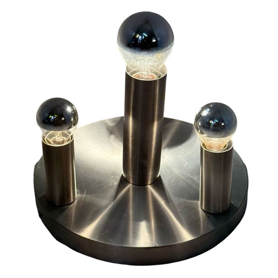 Image 1 of Hala - Plafond- of Wandlamp - Roestvrij Staal - Inclusief De Reflecterende Lampen - Ca. 1980'S - Gemaakt in Nederland