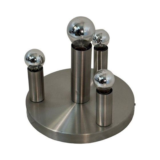 Image 1 of Hala - Plafond- of Wandlamp - Roestvrij Staal - Inclusief De Reflecterende Lampen - Ca. 1980'S - Gemaakt in Nederland