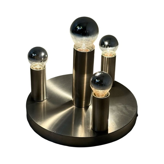 Image 1 of Hala - Plafond- of Wandlamp - Roestvrij Staal - Inclusief De Reflecterende Lampen - Ca. 1980'S - Gemaakt in Nederland