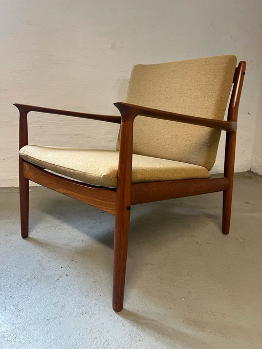 1X Teakhouten fauteuil van Svend Aage Eriksen voor Glostrup, nieuw gestoffeerd, jaren 60-70