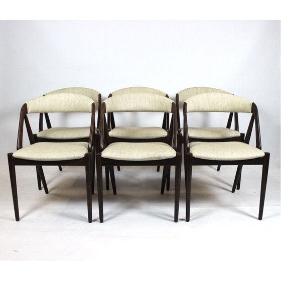 Image 1 of Set van 6 vintage teakhouten en stoffen stoelen model 31 van Kai Kristiansen voor Schou Andersen, 1960