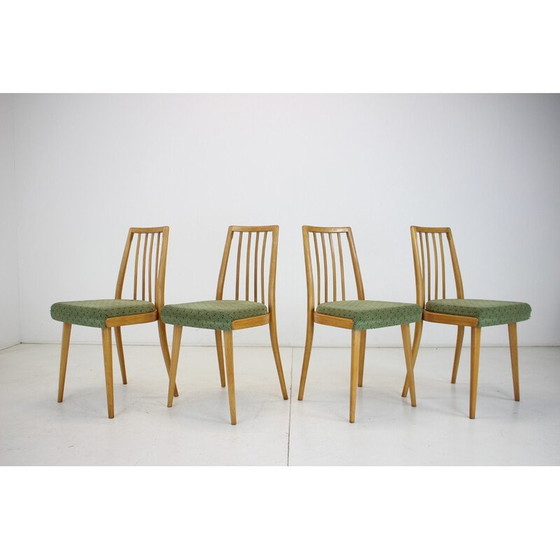Image 1 of Set van vintage 4 eetkamerstoelen van hout en stof voor Ton, Tsjecho-Slowakije 1970