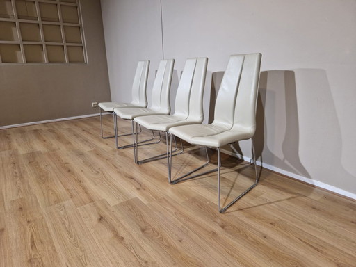 4x Montis Ivy Eetkamerstoelen Crème Leder Design