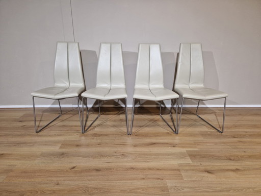 4x Montis Ivy Eetkamerstoelen Crème Leder Design