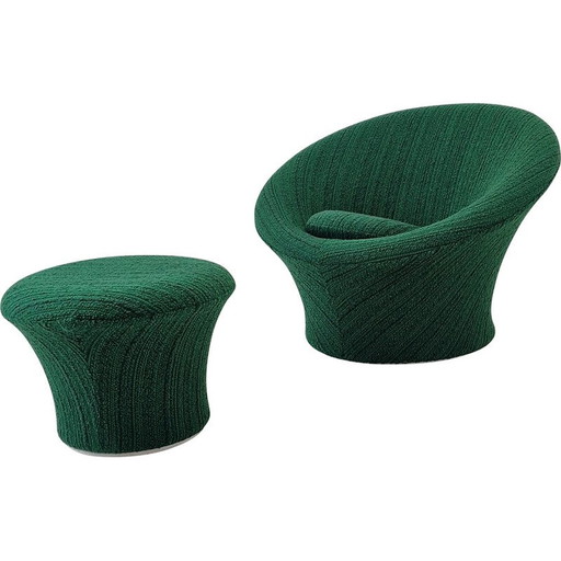 Vintage fauteuil met voetenbank in wollen stof van Pierre Paulin voor Artifort, 1960