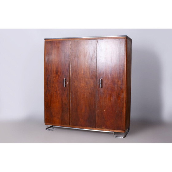 Image 1 of Vintage Bauhaus kast van walnoot en chroom door Hynek Gottwald, Tsjecho-Slowakije 1930