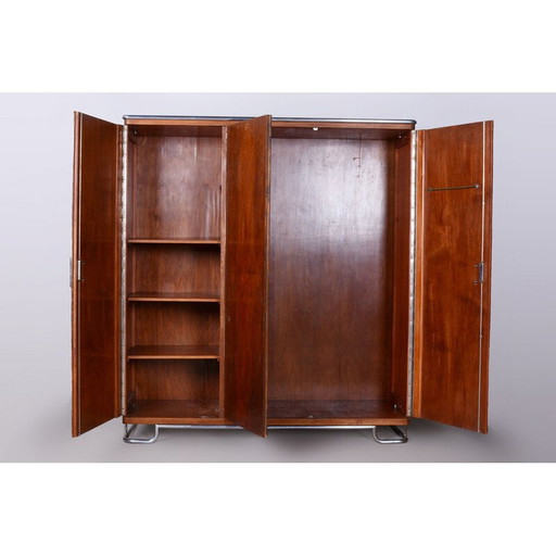 Vintage Bauhaus kast van walnoot en chroom door Hynek Gottwald, Tsjecho-Slowakije 1930