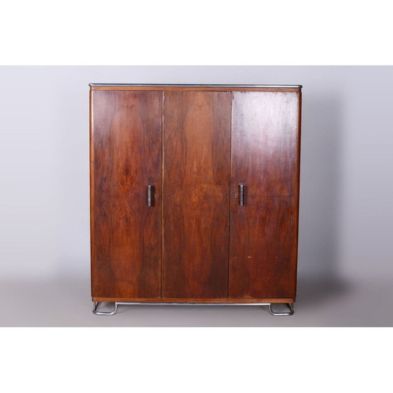 Image 1 of Vintage Bauhaus kast van walnoot en chroom door Hynek Gottwald, Tsjecho-Slowakije 1930