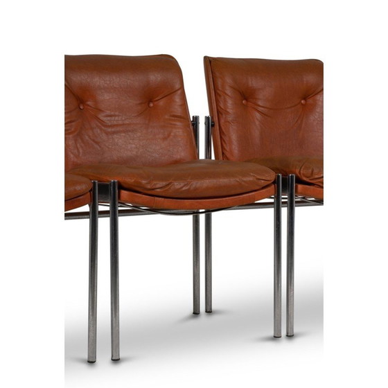 Image 1 of Set van 12 vintage stoelen in imitatieleer en verchroomd metaal, Italië 1970