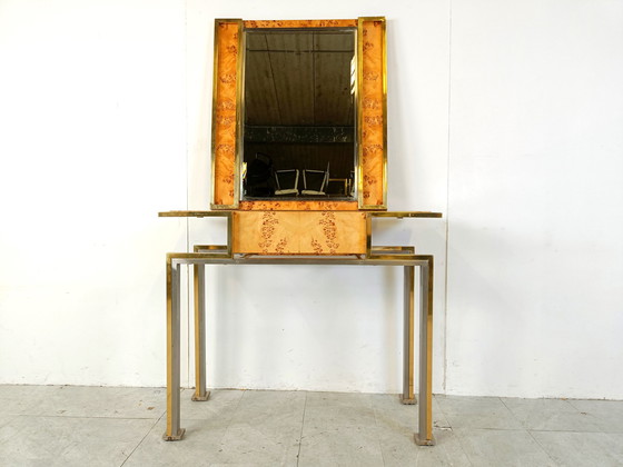 Image 1 of Vintage notenhouten console met spiegel