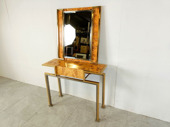 Image 1 of Vintage notenhouten console met spiegel