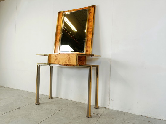 Image 1 of Vintage notenhouten console met spiegel