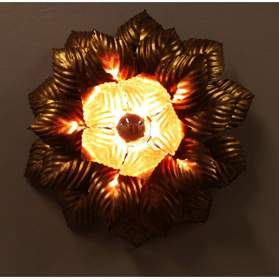 Image 1 of Vintage wandlamp met bloemen in verguld metaal van Masca, Italië jaren 1966