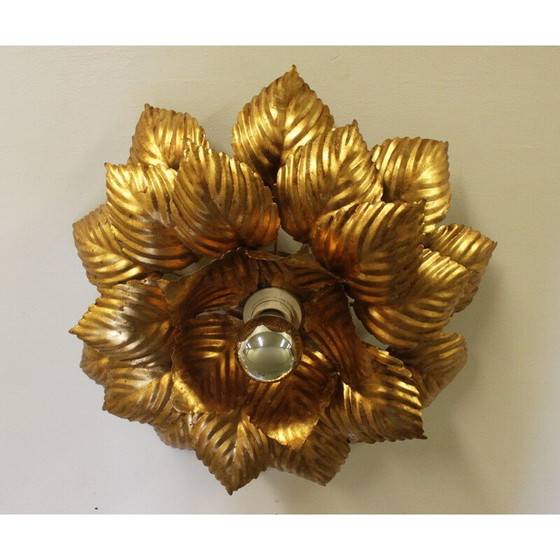 Image 1 of Vintage wandlamp met bloemen in verguld metaal van Masca, Italië jaren 1966