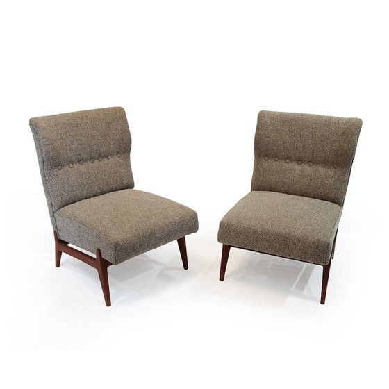 Image 1 of Paar vintage houten fauteuils met bekleding