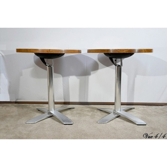 Image 1 of Paar vintage bistrotafels in essenhout en gegoten aluminium van Roland Vlaemynck