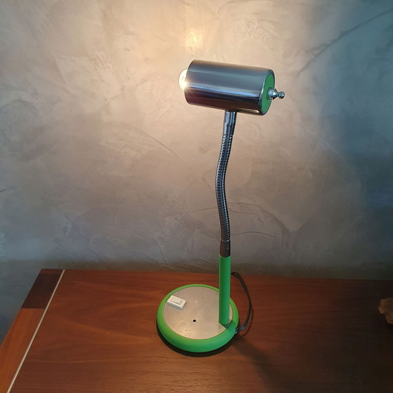 Image 1 of Bauhaus Groen Met Chromen Bureaulamp Jaren 50