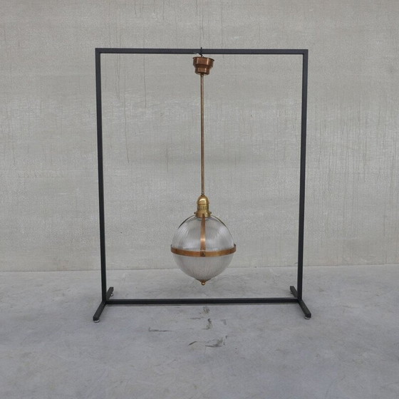 Image 1 of Vintage hanglamp in holofaanstijl van messing en glas, Frankrijk 1970