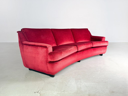 Mid Century Sofa Vintage Bank 1960 Rood Retro Fluweel