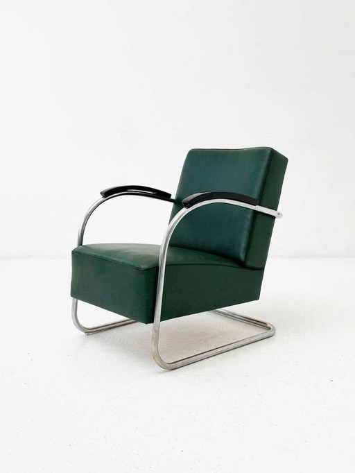 Bauhaus fauteuil in chroom en leer van Mücke & Melder, jaren 1930