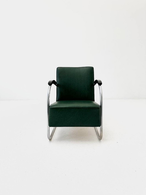 Bauhaus fauteuil in chroom en leer van Mücke & Melder, jaren 1930