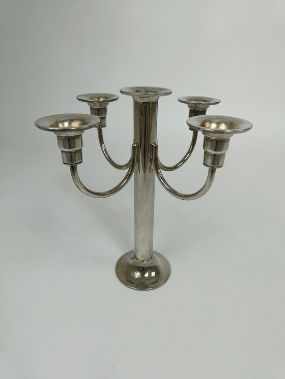 Image 1 of Elegante verzilverde Art Deco kandelaar