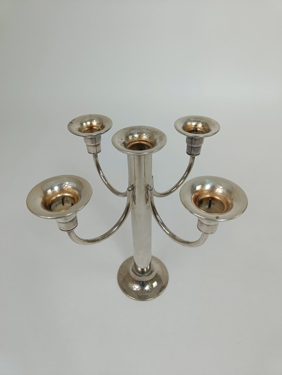 Image 1 of Elegante verzilverde Art Deco kandelaar