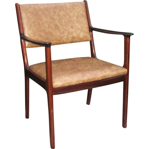 "PJ412" fauteuil in mahonie en leer, Ole WANSCHER - 1960
