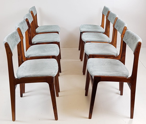 Image 1 of 8 Deense Erik Buch stoelen lichtblauwe rib diner chairs