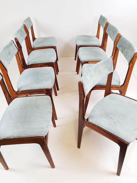 Image 1 of 8 Deense Erik Buch stoelen lichtblauwe rib diner chairs