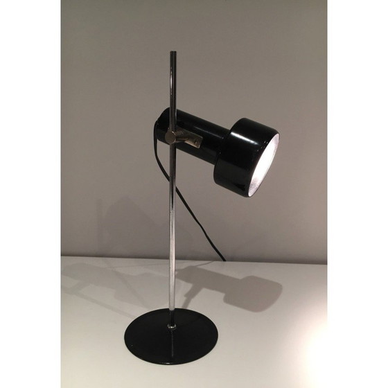 Image 1 of Vintage zwart gelakt metalen en chromen verstelbare lamp, 1970