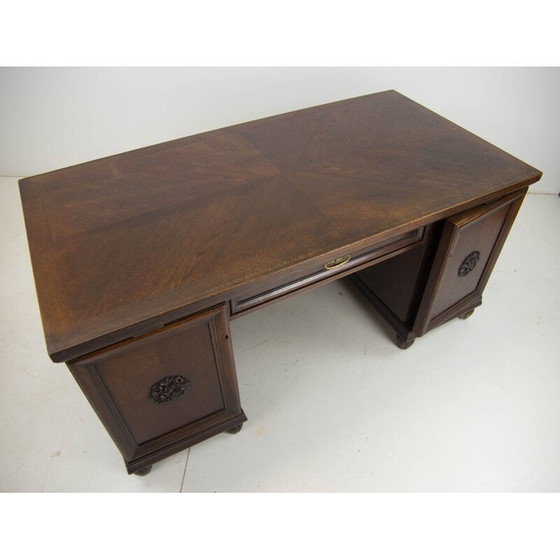 Image 1 of Vintage vrijstaand bureau van hout en messing, jaren 1920