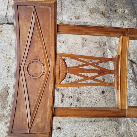 Image 1 of Set van 6 vintage stoelen van walnoothout en zwart leer, Frankrijk