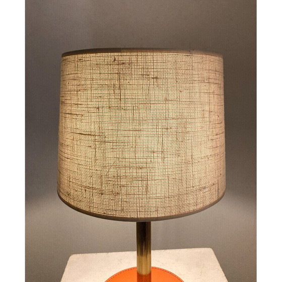 Image 1 of Vintage tafellamp van leer en messing