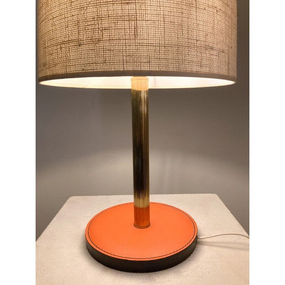 Image 1 of Vintage tafellamp van leer en messing