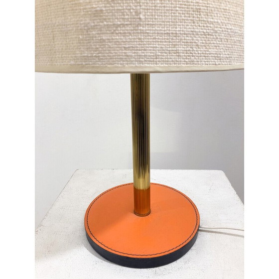 Image 1 of Vintage tafellamp van leer en messing