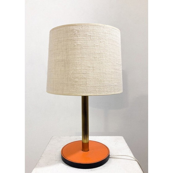 Image 1 of Vintage tafellamp van leer en messing