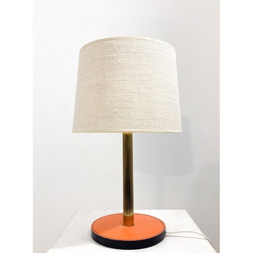 Vintage tafellamp van leer en messing