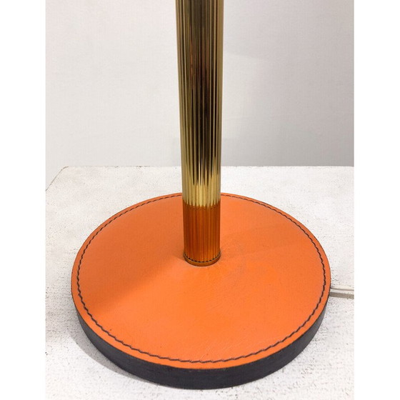 Image 1 of Vintage tafellamp van leer en messing