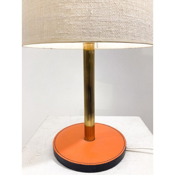 Image 1 of Vintage tafellamp van leer en messing