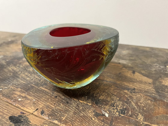 Image 1 of Mid Century Murano Glazen Asbak In Sommerso Techniek 