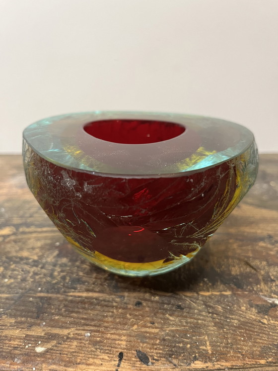 Image 1 of Mid Century Murano Glazen Asbak In Sommerso Techniek 