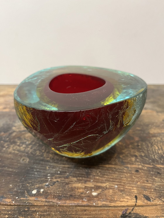 Image 1 of Mid Century Murano Glazen Asbak In Sommerso Techniek 