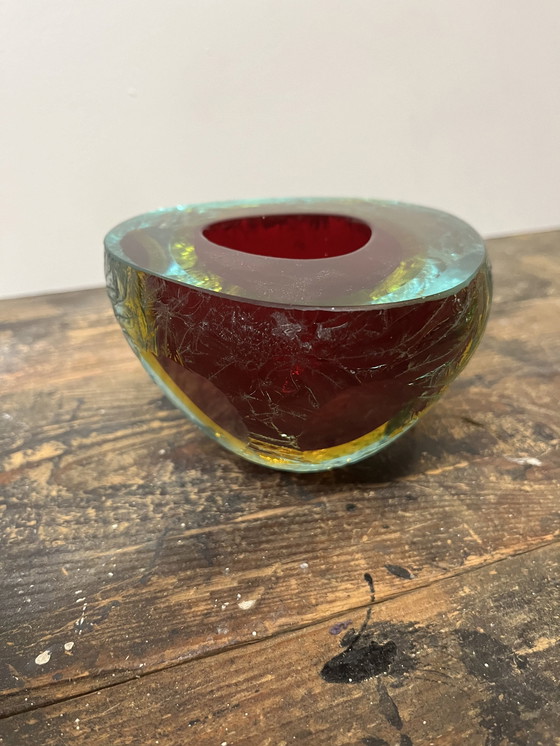 Image 1 of Mid Century Murano Glazen Asbak In Sommerso Techniek 