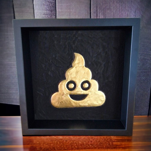 Gouden Emoticon Turd Verguld 23Ct Goud In Lijst - Limited Edition