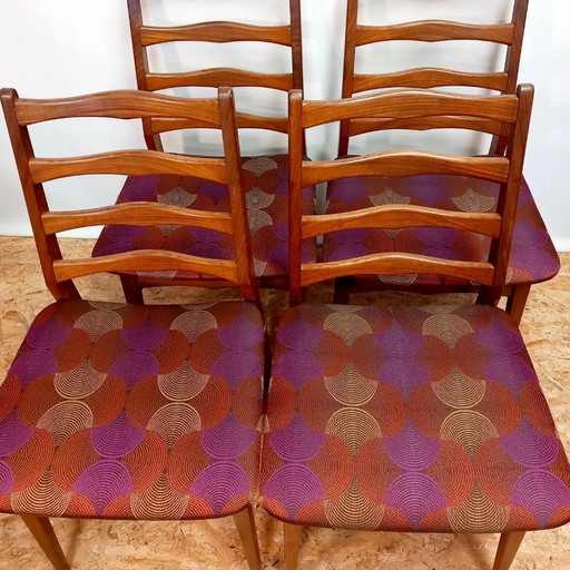 4x Vintage teakhouten eetkamerstoelen