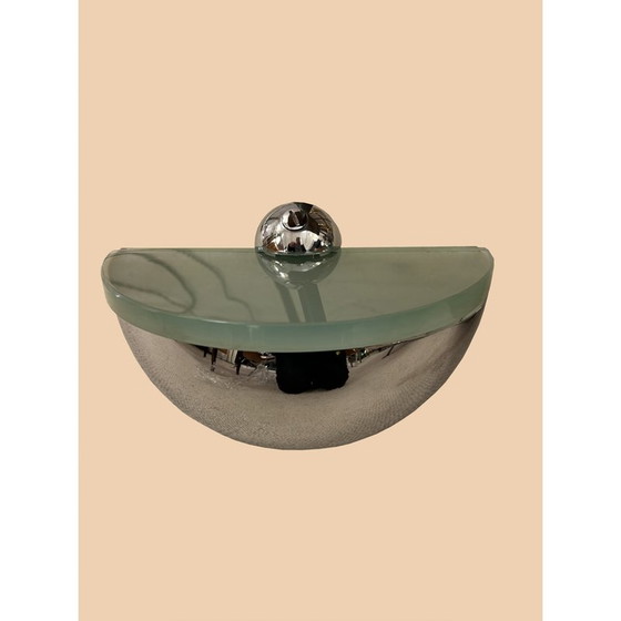 Image 1 of Paar vintage wandlampen van glas en verchroomd metaal voor Fontana Arte, 1970